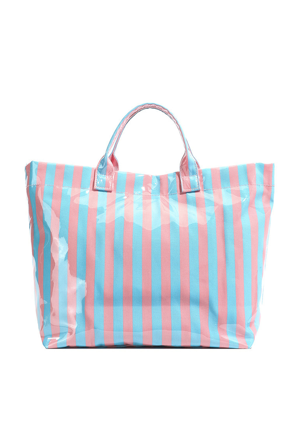 Rose Red Glossy Striped Vinyl Large Tote Bag (Color Varied)