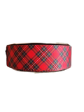 1.5" Wide Red and Black Tartan Plaid Nylon Dog Collar